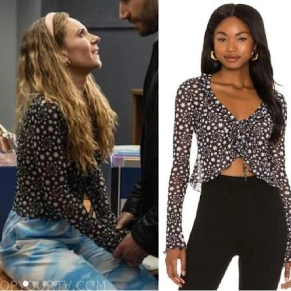 FREE PEOPLE Y2K Sheer Celestial Ruffle V-Neck Long Sleeve Whimsigoth Crop Top XS